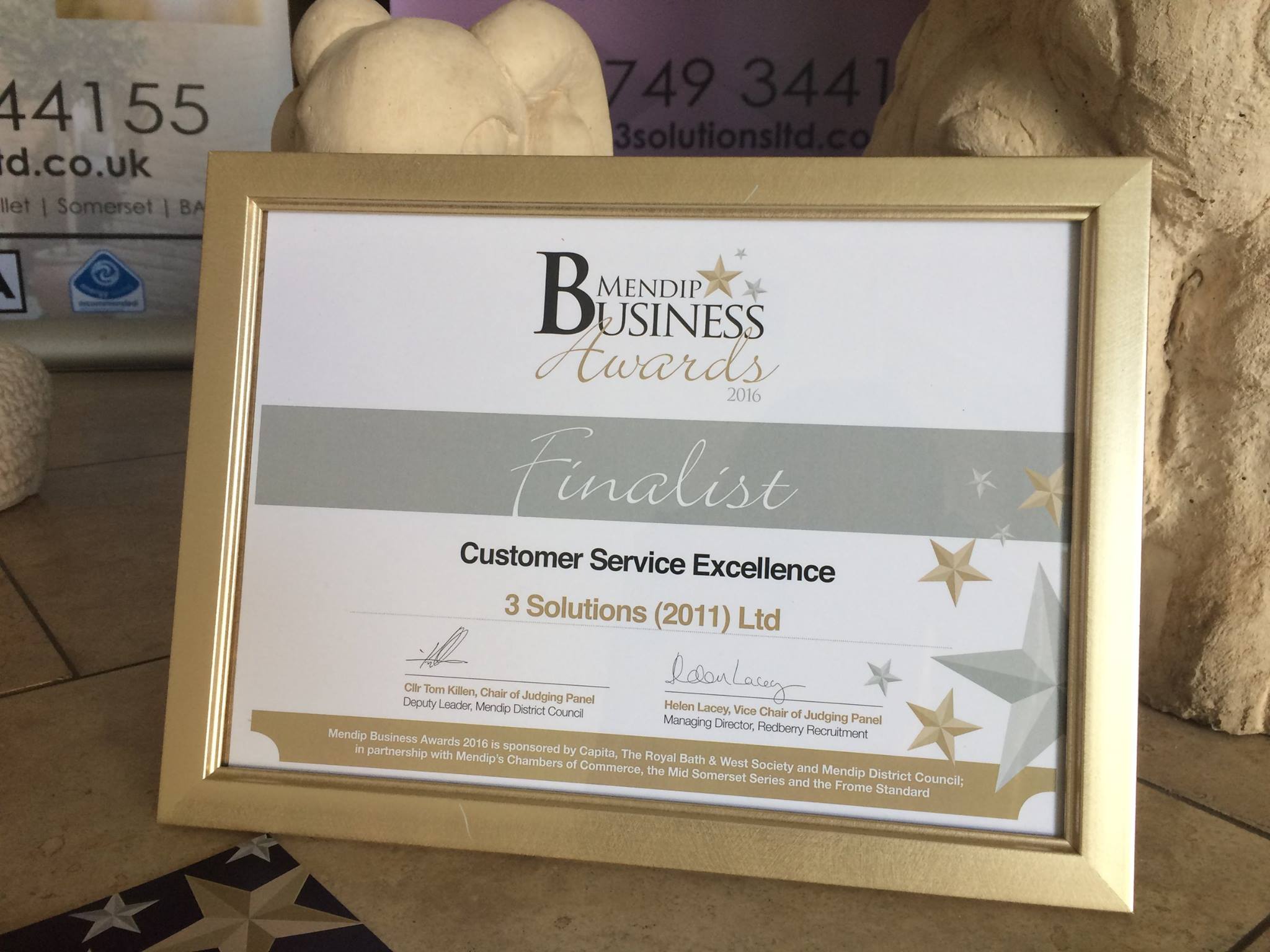 Mendip Business Awards Certificate